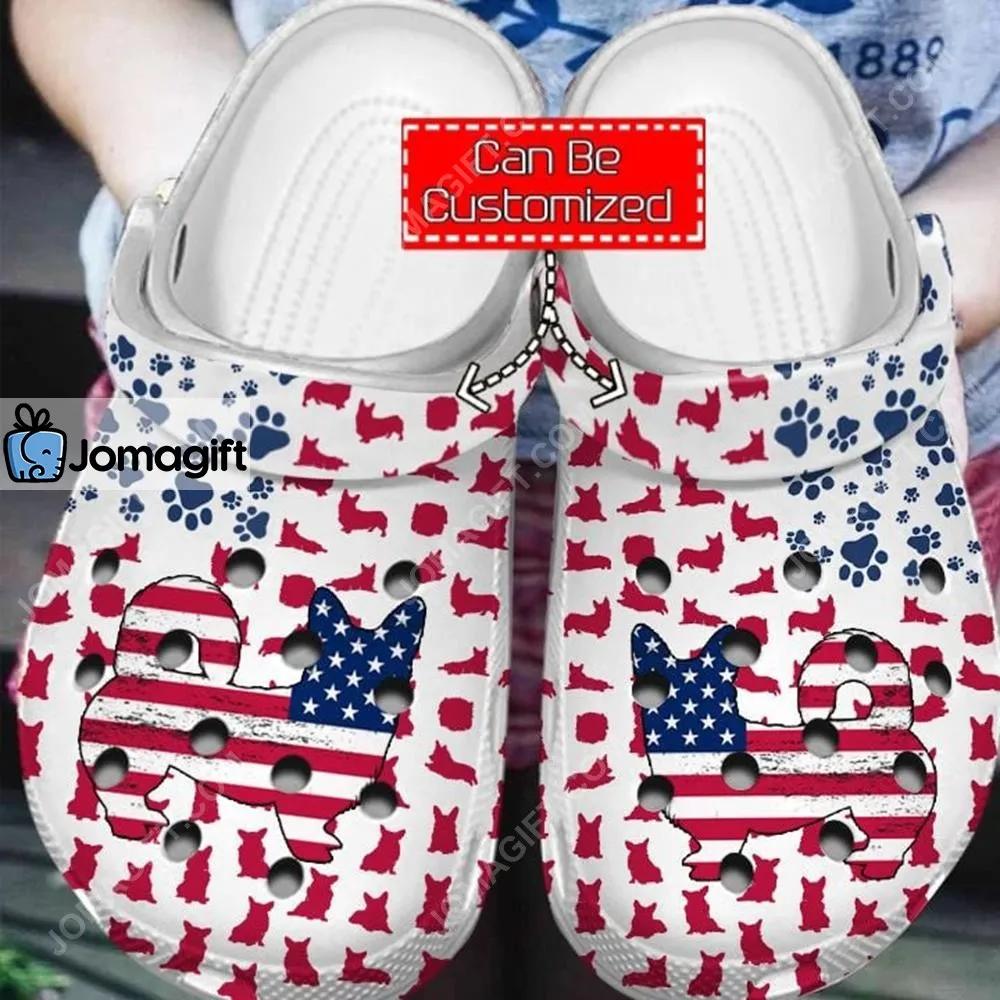 Custom Corgi American Flag Clog Shoes 1