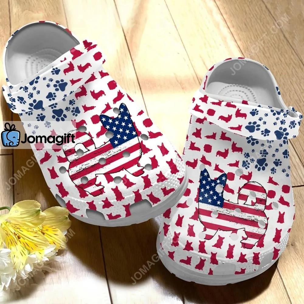 Custom Corgi American Flag Crocs Clog Shoes 1
