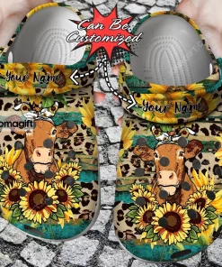 Custom Cute Cow Rustic Sunflower Tea Wood Leopard Crocs Clog Shoes 2