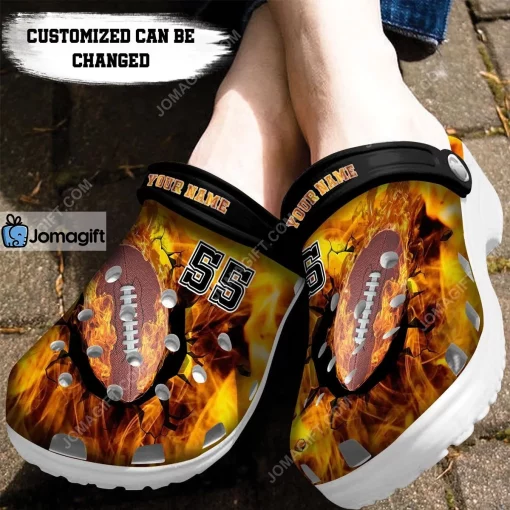Custom Fire Football Crack Ball Overlays Crocs Clog Shoes