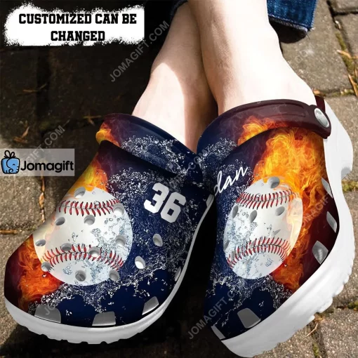 Custom Fire and Water Baseball Crocs Clog Shoes