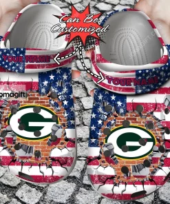Custom Football Team American Flag Breaking Wall Crocs Clog Shoes - Jomagift