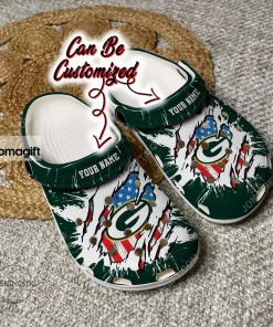 Custom Green Bay Packers Football Ripped American Flag Crocs Clog Shoes 2