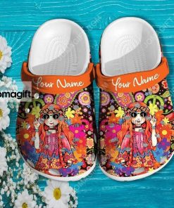 Custom Hippie Girl Peace Orange Crocs Clog Shoes 1