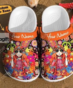 Custom Hippie Girl Peace Orange Crocs Clog Shoes 2