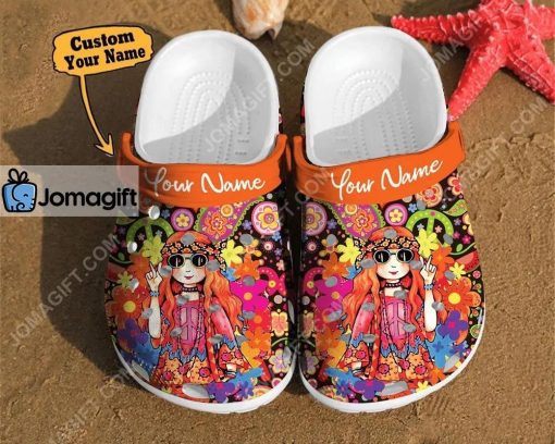 Custom Hippie Girl Peace Orange Crocs Clog Shoes