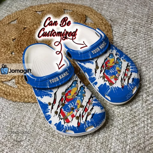 Custom Kansas Jayhawks Ripped American Flag Crocs Clog Shoes