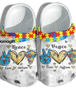 Custom Light Puzze Peace Love Autism Crocs Clog Shoes 1