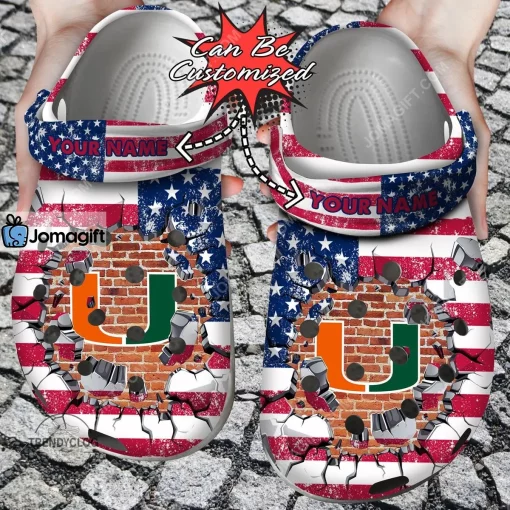 Custom Miami Hurricanes American Flag New Crocs Clog Shoes