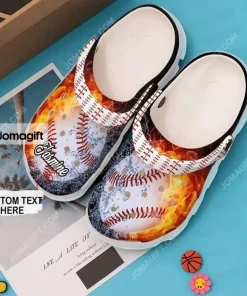 Custom Name Baseball Fire Crocs Shoes 1