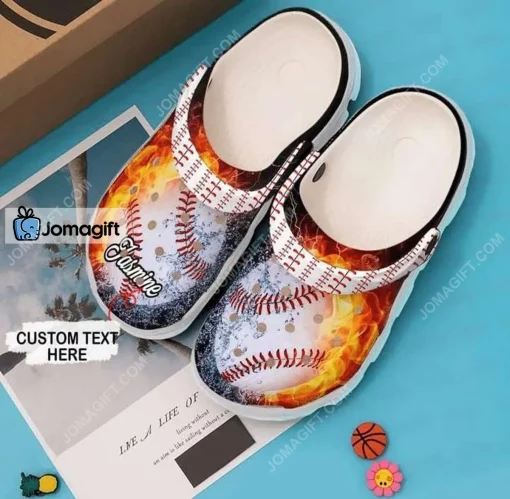 Custom Name Baseball Fire Crocs Shoes