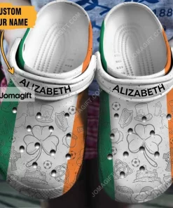 Custom Name Ireland Flag Crocs Shoes