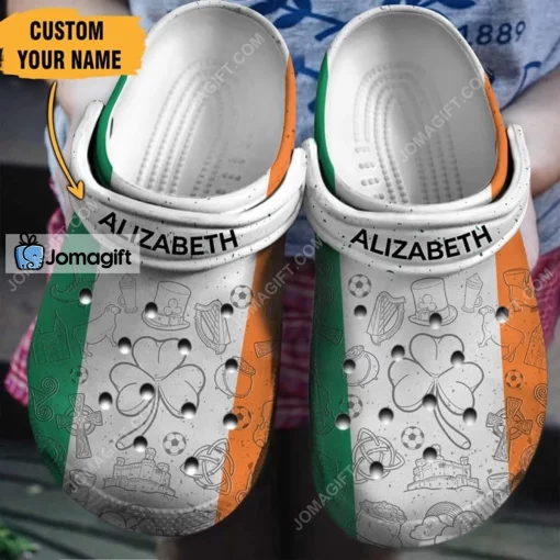 Custom Name Ireland Flag Crocs Shoes