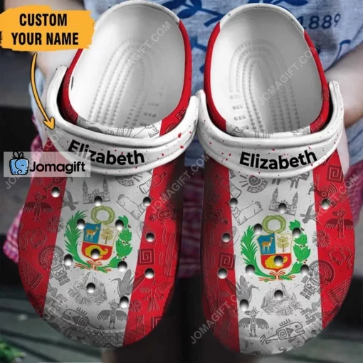 Custom Name Peruvian Flag Crocs Shoes