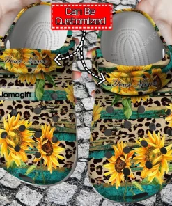 Custom Name Rustic Sunflower Tea Wood Leopard Crocs Shoes