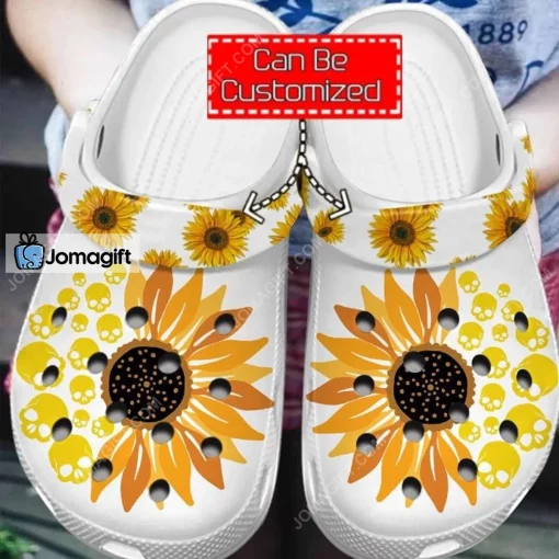 Custom Name  Skull Sunflower Crocs Shoes