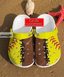Custom Name Softball Yellow Leatherette Crocs Shoes