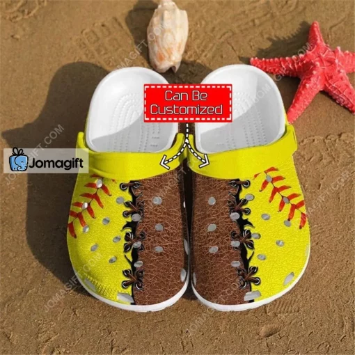 Custom Name Softball Yellow Leatherette Crocs Shoes