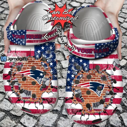 Custom New England Patriots American Flag Breaking Wall Crocs Clog Shoes