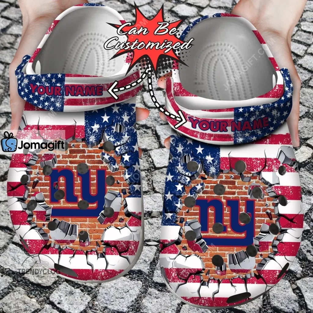 Custom New York Giants American Flag Breaking Wall Crocs Clog Shoes