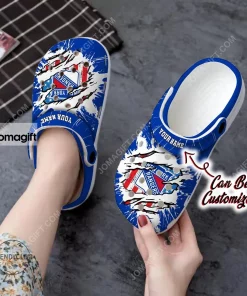 Custom New York Rangers Hockey Ripped American Flag Crocs Clog Shoes