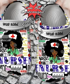 Custom Nurse Black Woman Nurse Words Crocs Clog Shoes 2