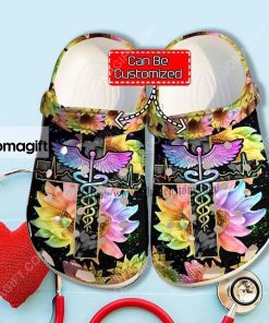 Custom Nurse Life God Bless Sunflower Rainbow Crocs Clog Shoes 1