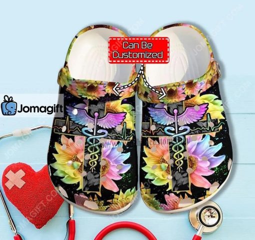 Custom Nurse Life God Bless Sunflower Rainbow Crocs Clog Shoes