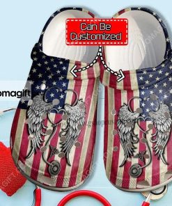 Custom Nurse Love America Flag Crocs Clog Shoes 1