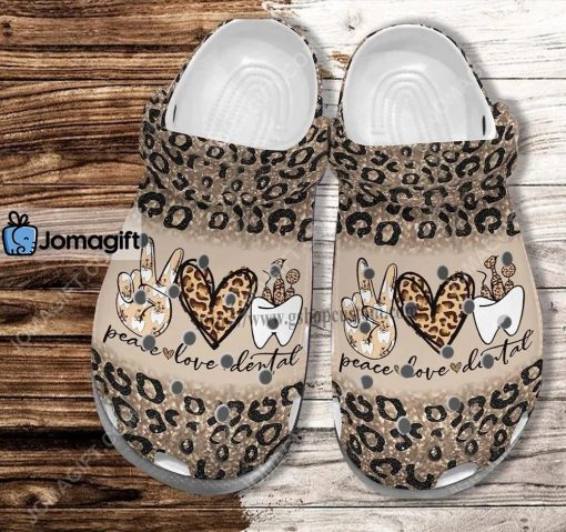 Custom Peace Love Dental Leopard Crocs Clog Shoes
