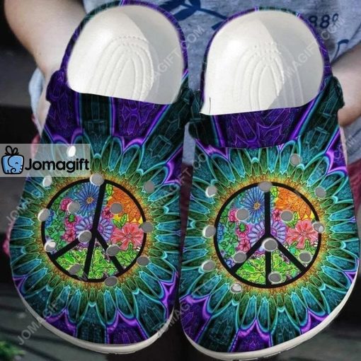 Custom Peace Trippy Hippie Flower Purple Crocs Clog Shoes