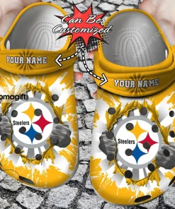 Pittsburgh Steelers American Flag Breaking Wall Crocs Clog Shoes