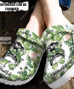 Custom Plant Plant Mom Messy Bun Crazy Plant Lady Crocs Clog Shoes 1