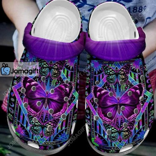 Custom Purple Butterfly Hippie Trippy Crocs Clog Shoes