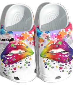 Custom Rainbow Lip Autism Awareness Puzzle Crocs Clog Shoes