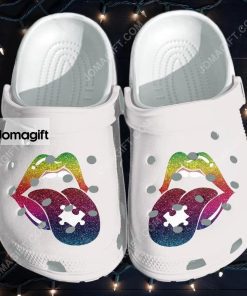 Custom Rainbow Lip Tongue Be Kind – Autism Awareness Crocs Clog Shoes