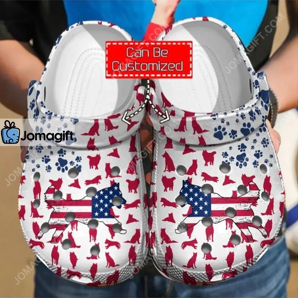 Custom Siberian Husky American Flag Clog Shoes 1