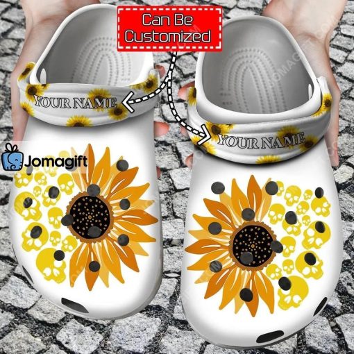 Custom Skull Sunflower Funny Crocs Clog Shoes
