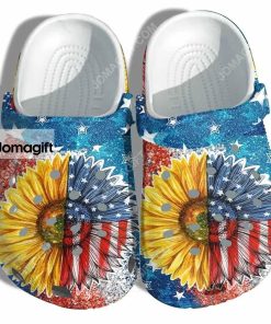 Custom Sunflower America Flag , Sunflower 4Th Of July Crocs Clog Shoes