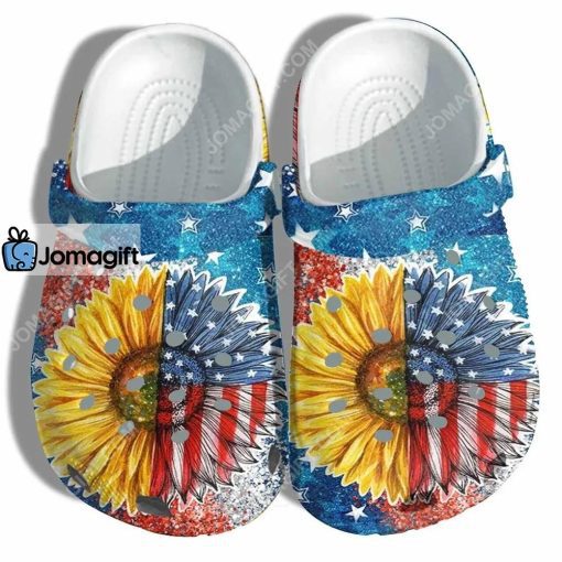 Custom Sunflower America Flag , Sunflower 4Th Of July Crocs Clog Shoes