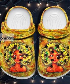 Custom Sunflower Black Girl Hair Flower Crocs Clog Shoes