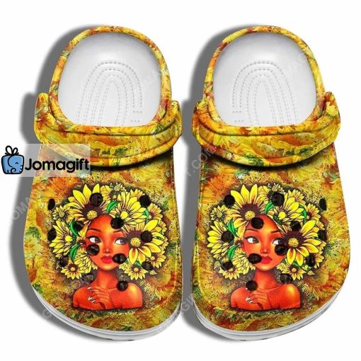 Custom Sunflower Black Girl Hair Flower Crocs Clog Shoes