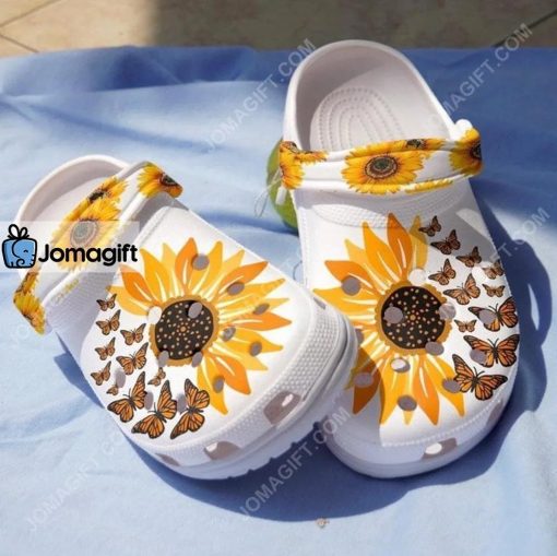 Custom Sunflower Butterfly Crocs Clog Shoes