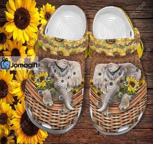 Custom Sunflower Elephant Handmade Bag Crocs Clog Shoes