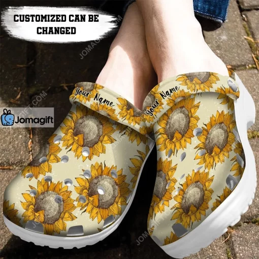 Custom Sunflower Hand Drawn Pattern Crocs Clog Shoes
