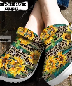 Custom Sunflower Print Rustic Sunflower Tea Wood Leopard Crocs Clog Shoes 1