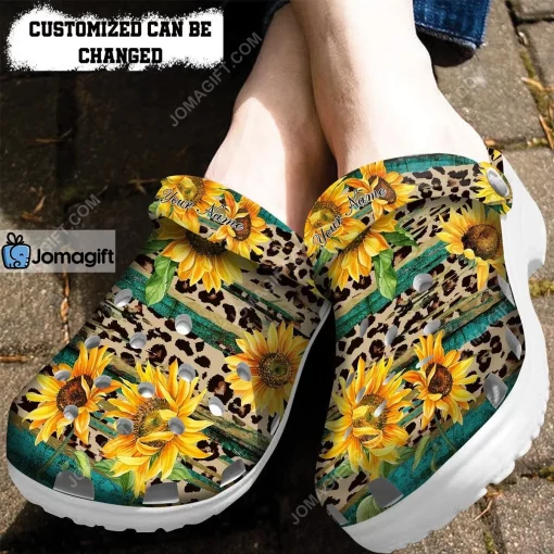 Custom Sunflower Print Rustic Sunflower Tea Wood Leopard Crocs Clog Shoes