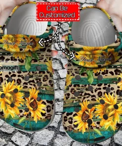Custom Sunflower Print Rustic Sunflower Tea Wood Leopard Crocs Clog Shoes 2