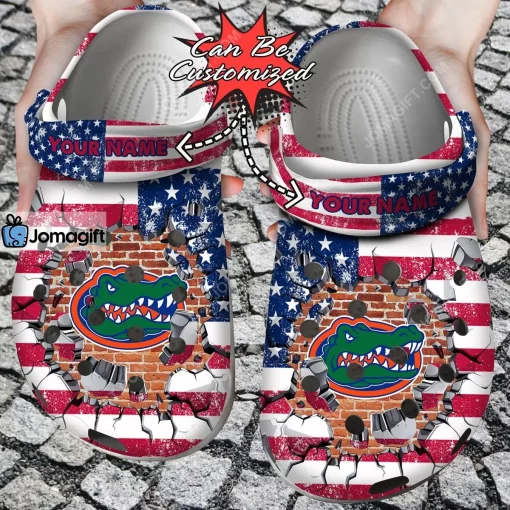 Custom Team American Flag Breaking Wall Crocs Clog Shoes