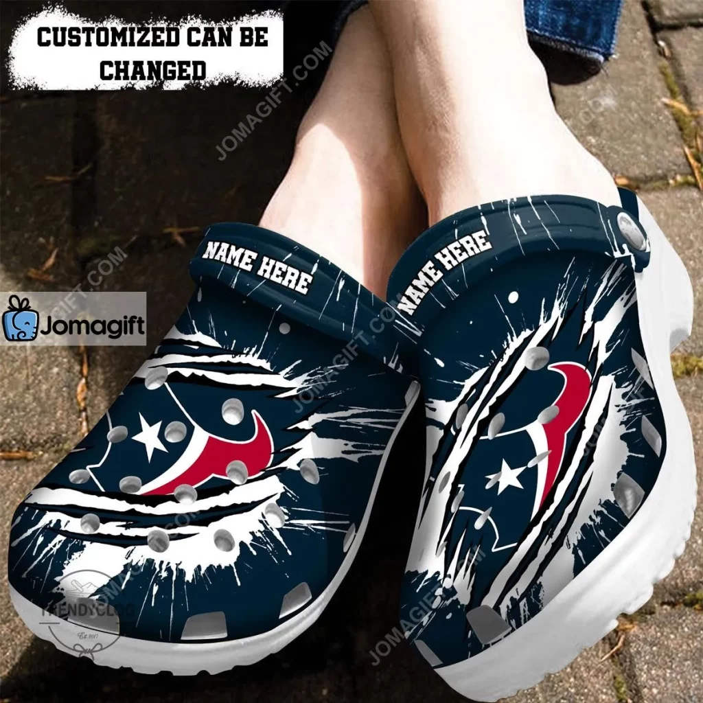 Custom Texans Houston Texans Football Ripped Claw Crocs Clog Shoes 2